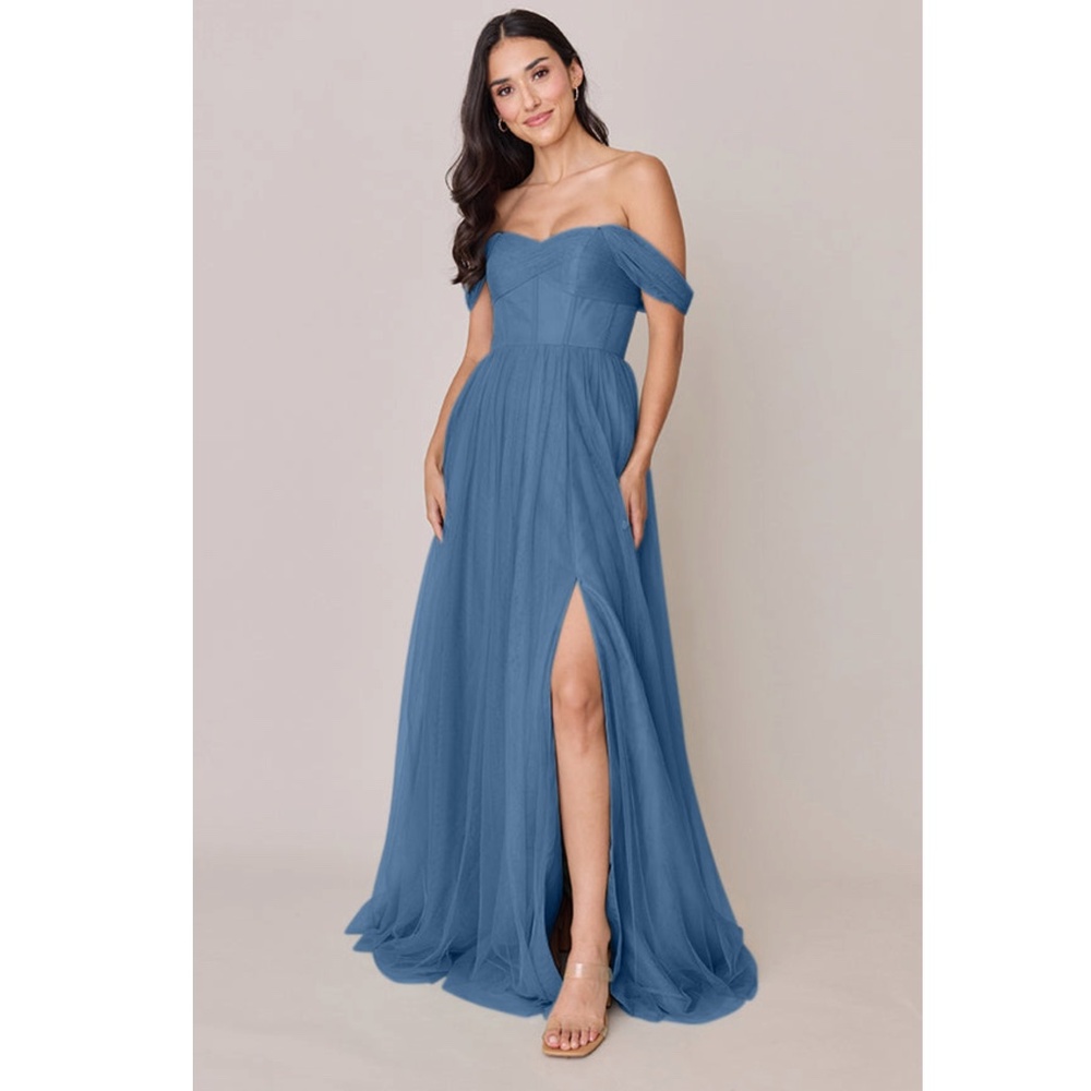 Revelry Genevieve Convertible Tulle Dress, Dusty Blue, Size 10 *altered